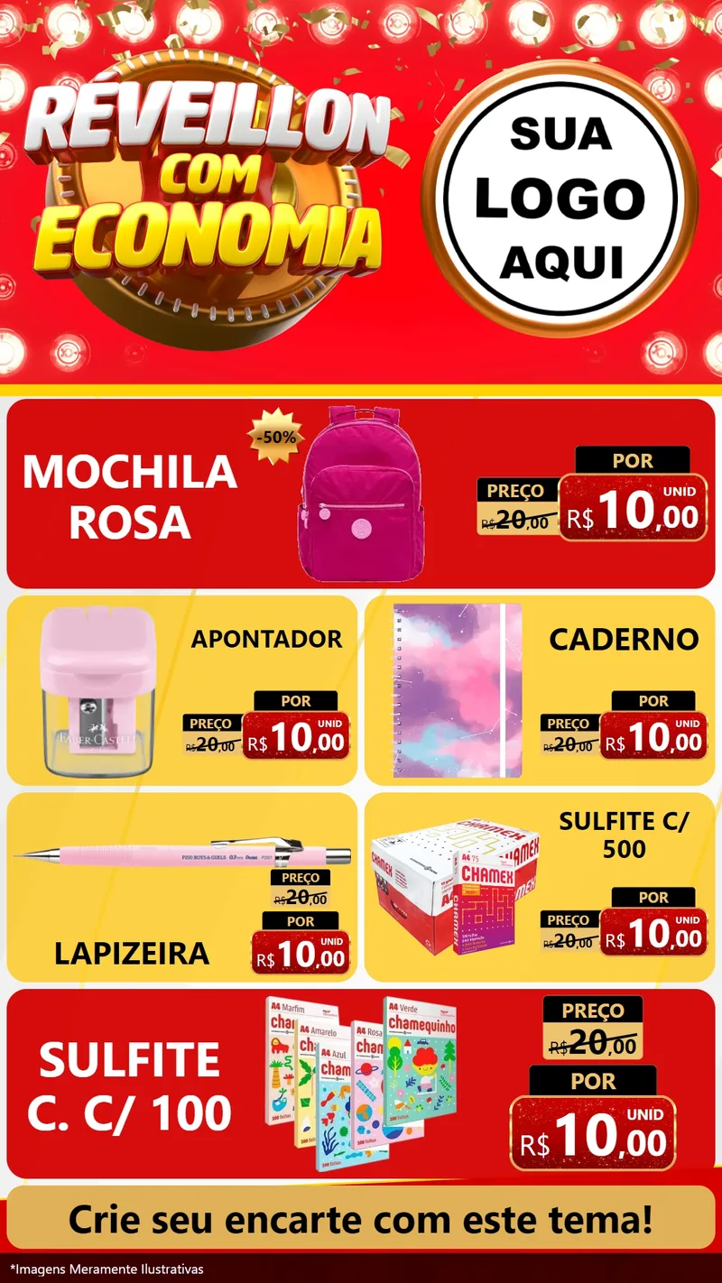 Modelo de TV para TV Vertical com o tema Réveillon com Economia para Papelaria