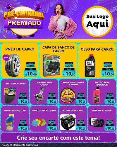 Modelo de Rede Social para Feed Instagram com o tema Pré-Carnaval Premiado para Auto peças