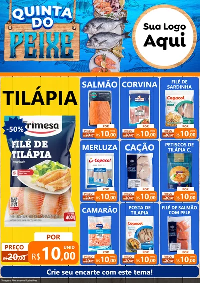 Modelo de Encarte para Encarte A4 Vertical com o tema Quinta do Peixe para Peixaria