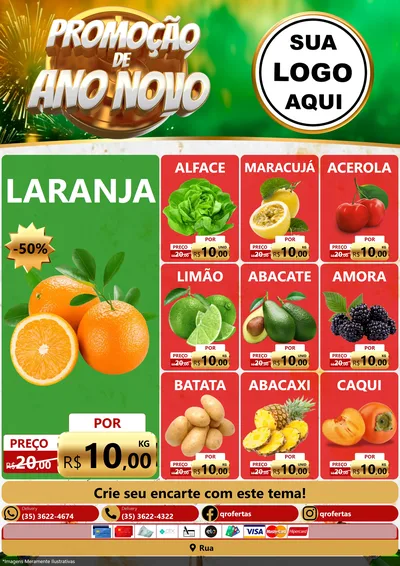 Modelo de Encarte para Encarte A4 Vertical com o tema Promoção de Ano Novo para Hortifrúti