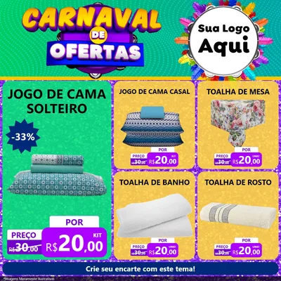 Modelo de Rede Social para Feed Facebook com o tema Carnaval de Ofertas para Cama, Mesa e Banho