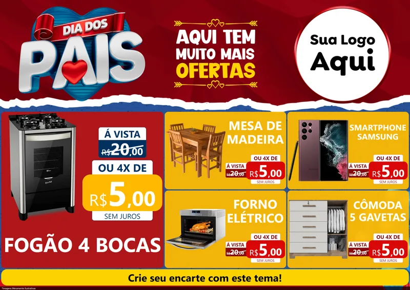 Modelo de Encarte para Encarte A4 Horizontal com o tema Dia dos Pais para Móveis e Eletro