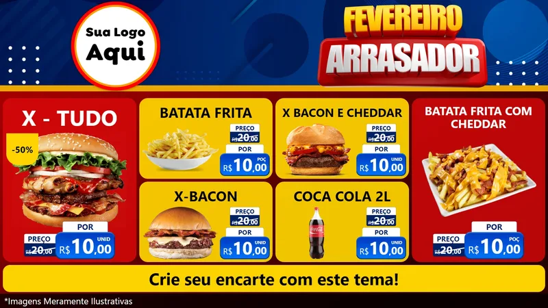 Modelo de TV para TV Horizontal com o tema Fevereiro Arrasador para Hamburgueria