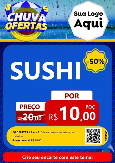 Modelo de Cartaz para Cartaz A4 Vertical com o tema Chuva de Ofertas para Comida japonesa
