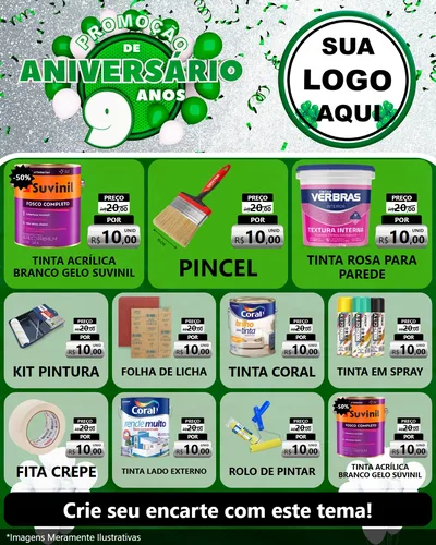 Modelo de Rede Social para Feed Instagram com o tema Promoção de Aniversário - 9 Anos para Tintas e Ferramentas