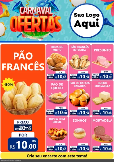 Modelo de Encarte para Encarte A4 Vertical com o tema Carnaval de Ofertas para Padaria