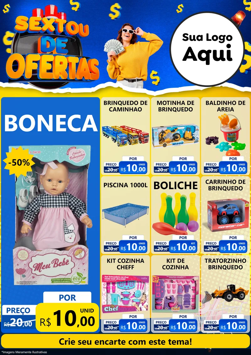 Modelo de Encarte para Encarte A4 Vertical com o tema Sextou de Ofertas para Brinquedos