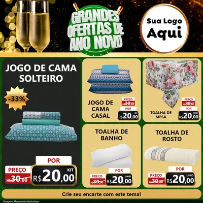 Modelo de Rede Social para Feed Facebook com o tema Grandes Ofertas de Ano Novo para Cama, Mesa e Banho