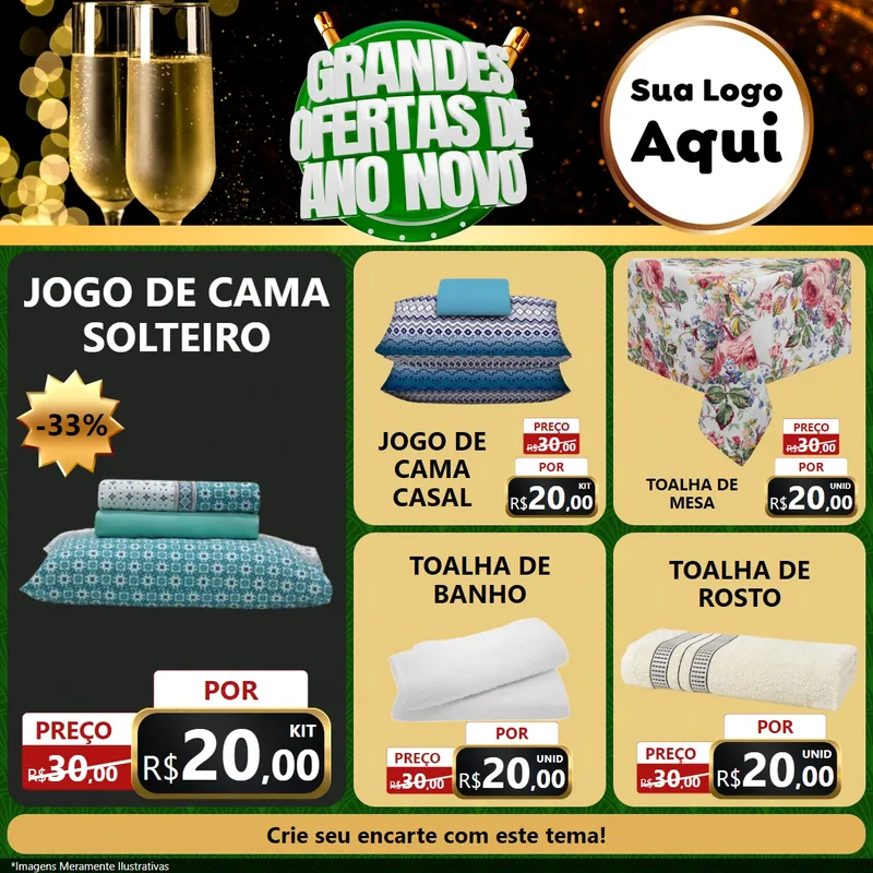Modelo de Rede Social para Feed Facebook com o tema Grandes Ofertas de Ano Novo para Cama, Mesa e Banho