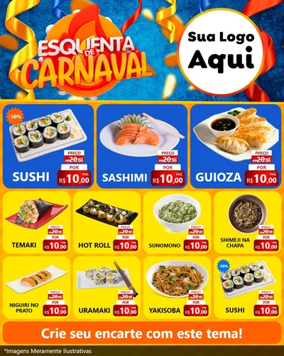Modelo de Rede Social para Feed Instagram com o tema Esquenta de Carnaval para Comida japonesa