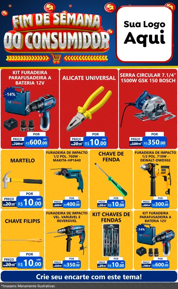 Modelo de Encarte para Encarte Grande com o tema Fim de Semana do Consumidor para Maquinas e Ferramentas