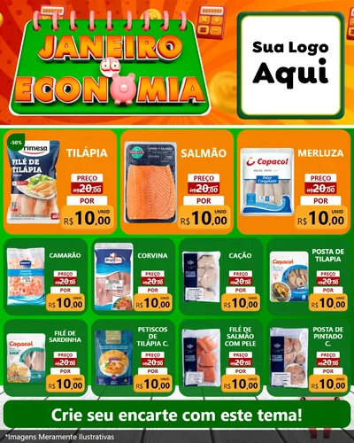 Modelo de Rede Social para Feed Instagram com o tema Janeiro da Economia para Peixaria