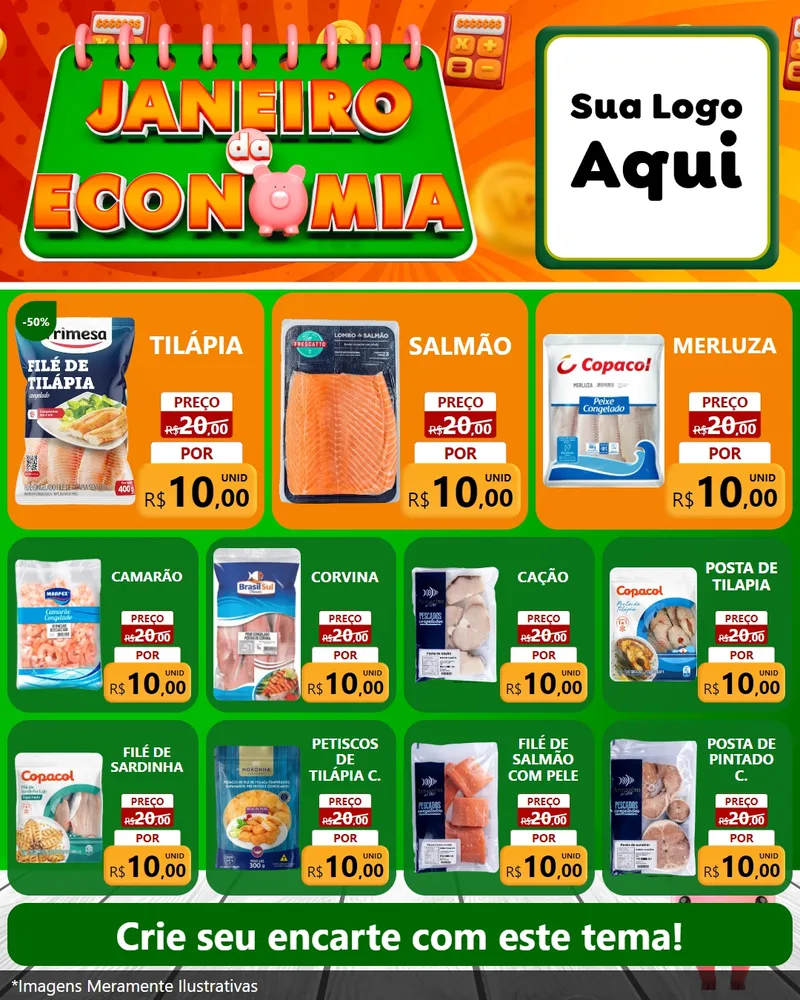 Modelo de Rede Social para Feed Instagram com o tema Janeiro da Economia para Peixaria