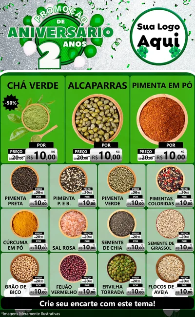Modelo de Encarte para Encarte Grande com o tema Promoção de Aniversário - 2 Anos para Produtos Naturais