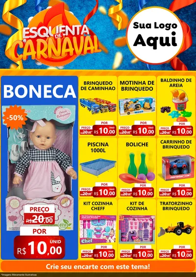 Modelo de Encarte para Encarte A4 Vertical com o tema Esquenta de Carnaval para Brinquedos