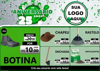 Modelo de Encarte para Encarte A4 Horizontal com o tema Promoção de Aniversário - 25 Anos para Agropecuária