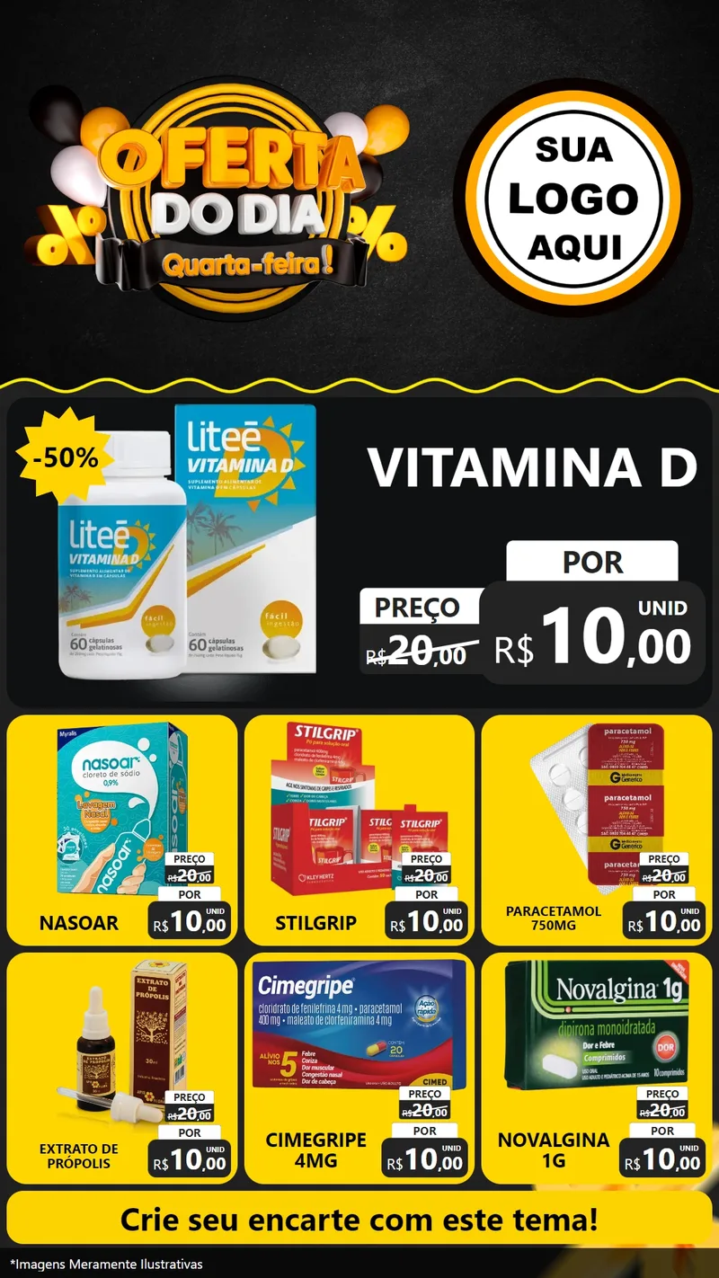 Modelo de Rede Social para Stories com o tema Oferta do Dia - Quarta Feira! para Farmácia