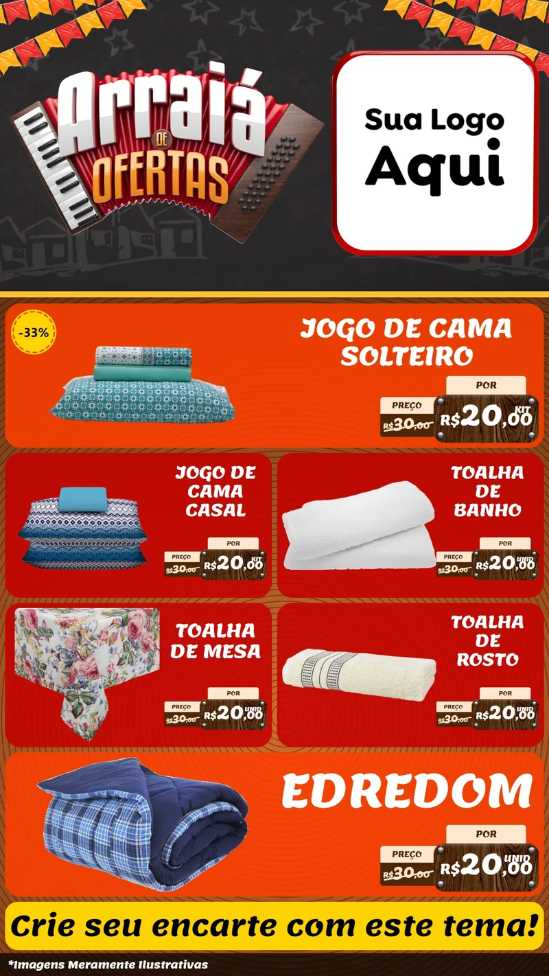 Modelo de TV para TV Vertical com o tema Arraiá de Ofertas - Junina para Cama, Mesa e Banho
