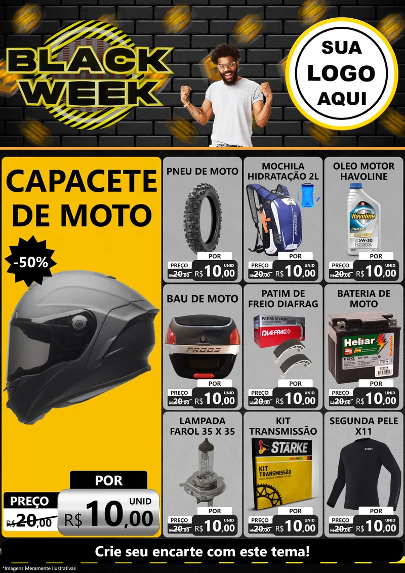 Modelo de Encarte para Encarte A4 Vertical com o tema Black Week para Moto peças