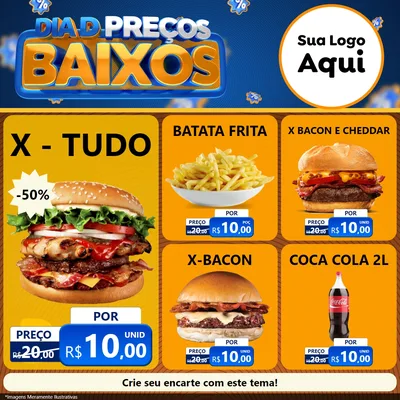 Modelo de Rede Social para Feed Facebook com o tema Dia D Preço Baixo para Hamburgueria