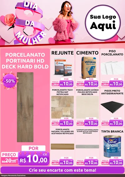 Modelo de Encarte para Encarte A4 Vertical com o tema Dia da Mulher para Pisos e revestimentos