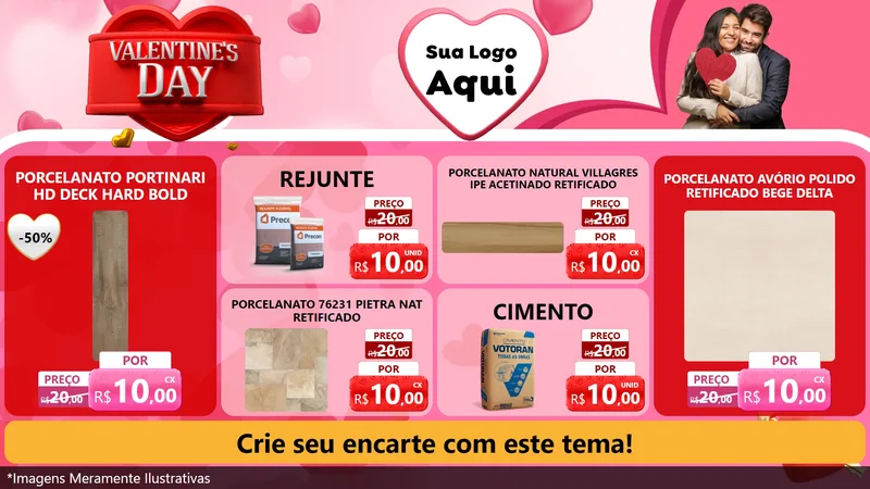Modelo de TV para TV Horizontal com o tema Valentine's Day para Pisos e revestimentos