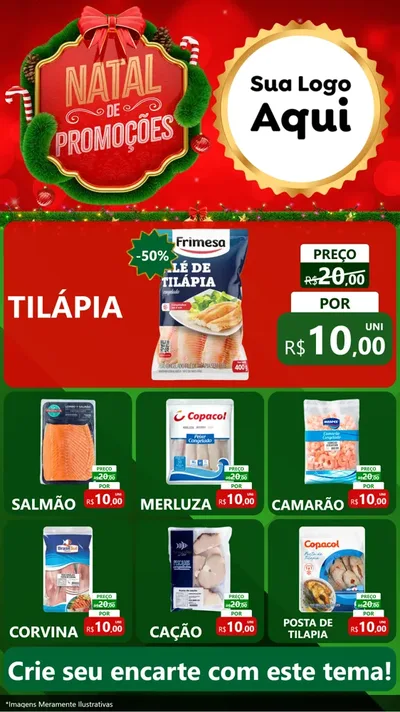 Modelo de Rede Social para Stories com o tema Natal de Promoções para Peixaria