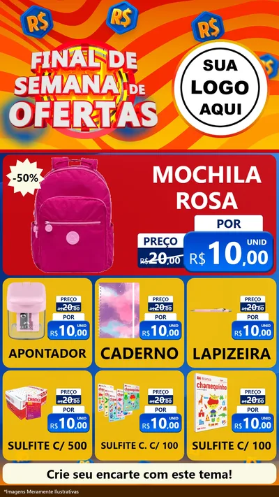 Modelo de Rede Social para Stories com o tema Final de Semana de Ofertas para Papelaria