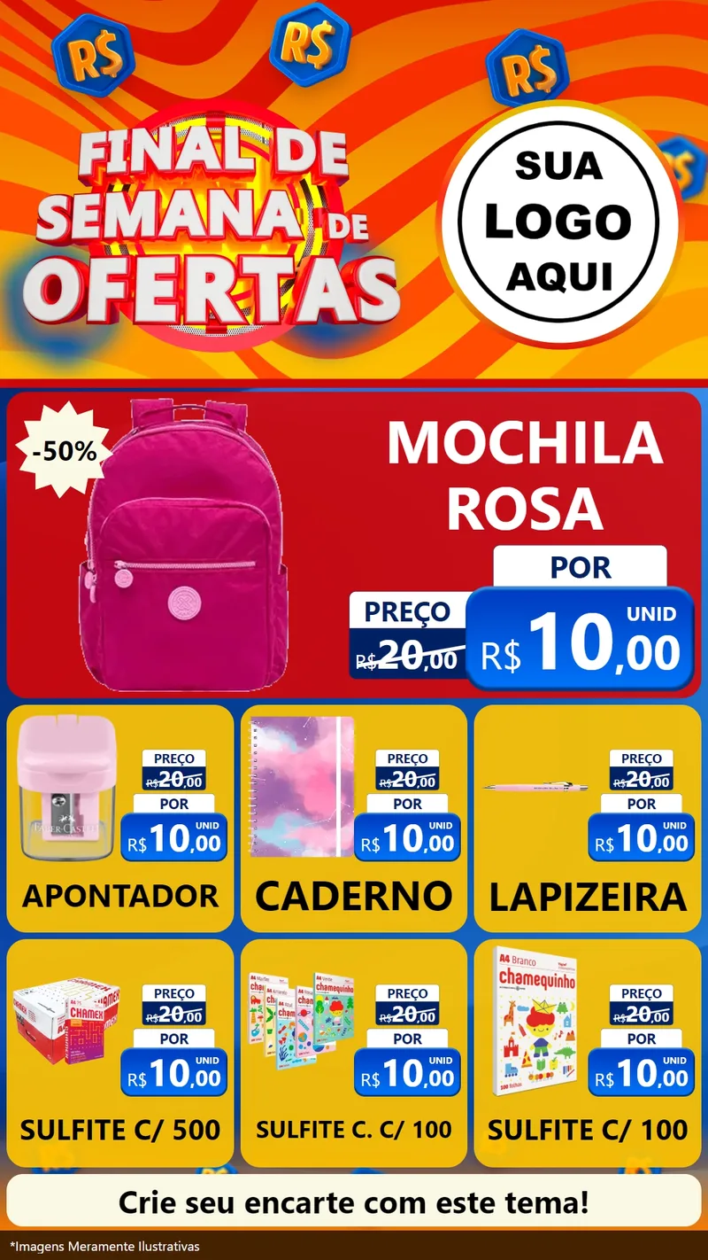 Modelo de Rede Social para Stories com o tema Final de Semana de Ofertas para Papelaria