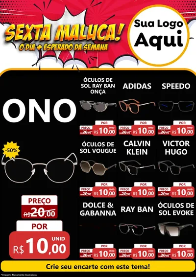 Modelo de Encarte para Encarte A4 Vertical com o tema Sexta Maluca! para Óticas