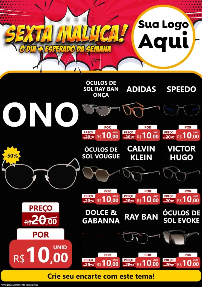 Modelo de Encarte para Encarte A4 Vertical com o tema Sexta Maluca! para Óticas