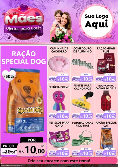 Modelo de Encarte para Encarte A4 Vertical com o tema Dia das Mães Ofertas para Você! para Pet Shop