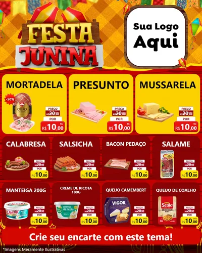 Modelo de Rede Social para Feed Instagram com o tema Festa Junina para Frios e Laticínios