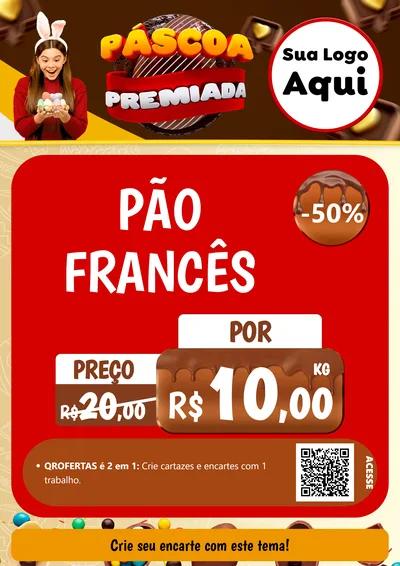 Modelo de Cartaz para Cartaz A4 Vertical com o tema Páscoa Premiada para Padaria