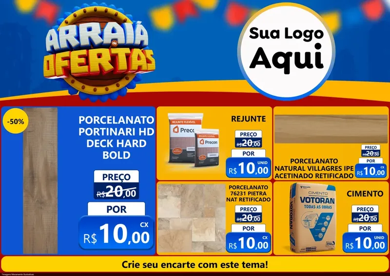 Modelo de Encarte para Encarte A4 Horizontal com o tema Arraiá de Ofertas - Junina para Pisos e revestimentos