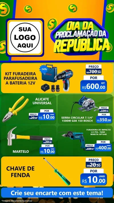 Modelo de TV para TV Vertical com o tema Dia Da Proclamação da República para Maquinas e Ferramentas