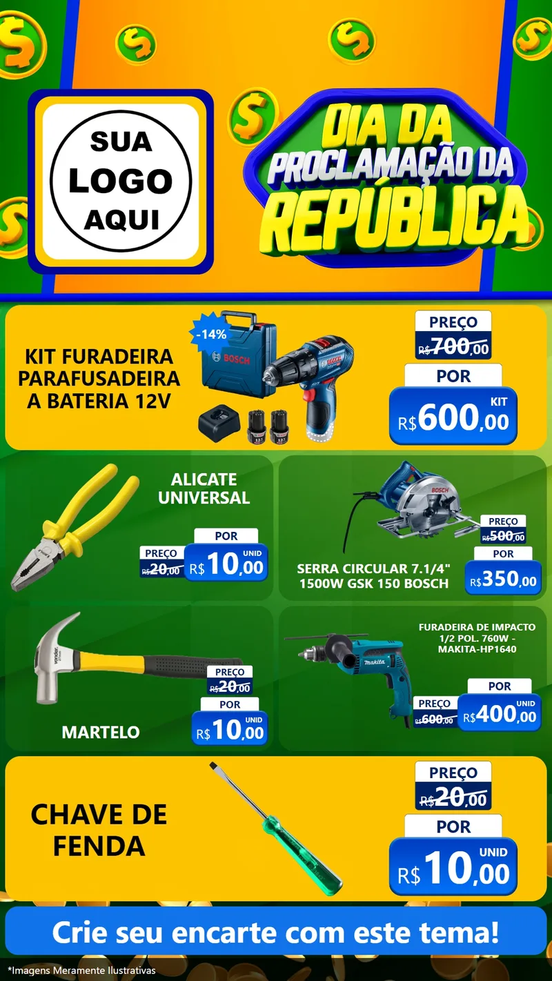 Modelo de TV para TV Vertical com o tema Dia Da Proclamação da República para Maquinas e Ferramentas