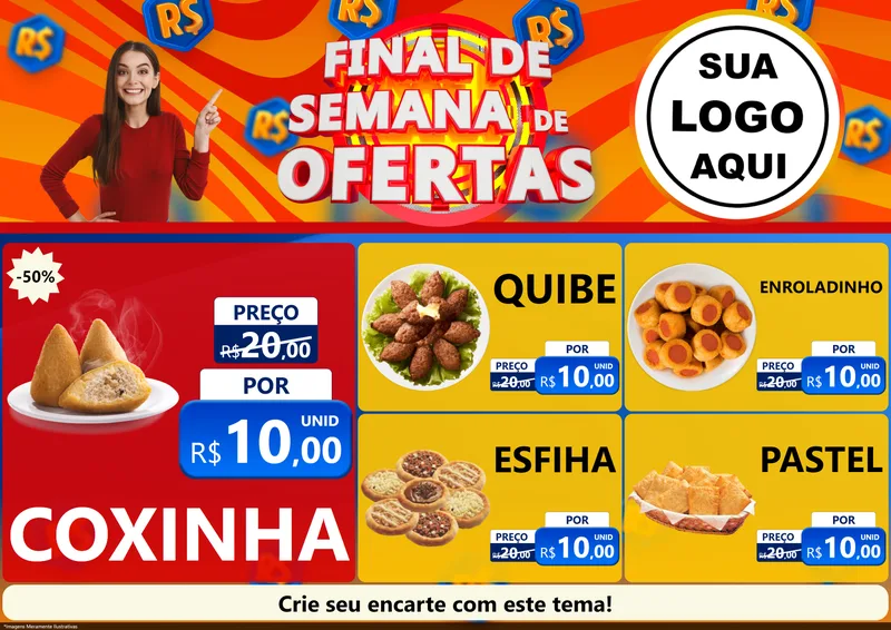 Modelo de Encarte para Encarte A4 Horizontal com o tema Final de Semana de Ofertas para Salgadaria
