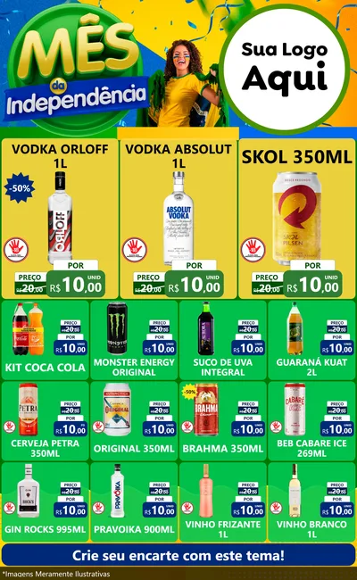 Modelo de Encarte para Encarte Grande com o tema Mês da Independência para Distribuidora de bebidas