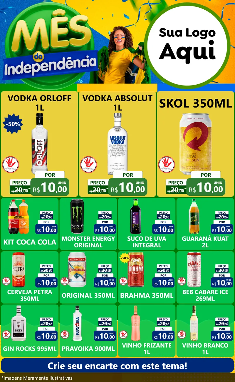 Modelo de Encarte para Encarte Grande com o tema Mês da Independência para Distribuidora de bebidas