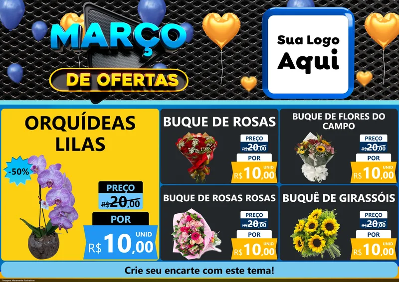 Modelo de Encarte para Encarte A4 Horizontal com o tema Março de Ofertas para Floricultura e jardim