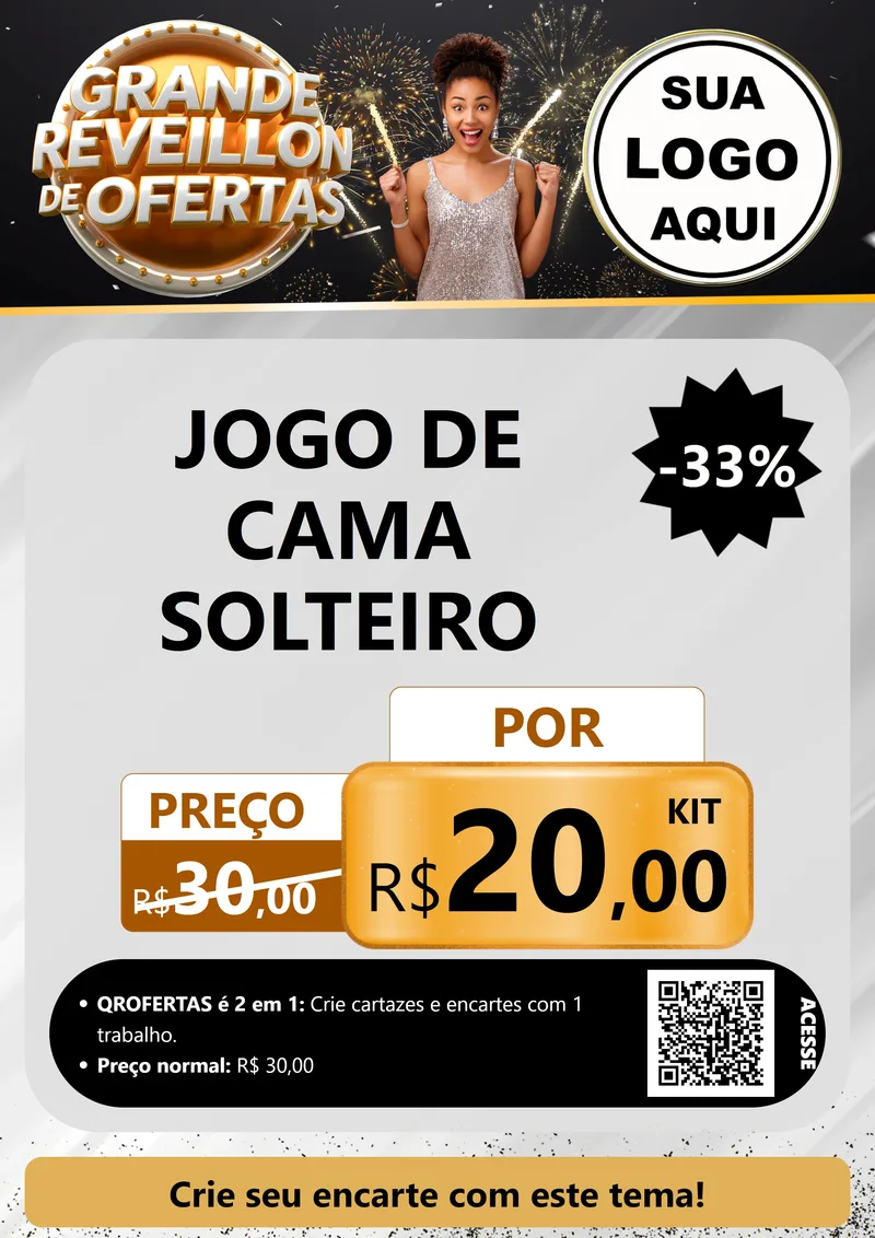 Modelo de Cartaz para Cartaz A4 Vertical com o tema Grande Réveillon de Ofertas para Cama, Mesa e Banho