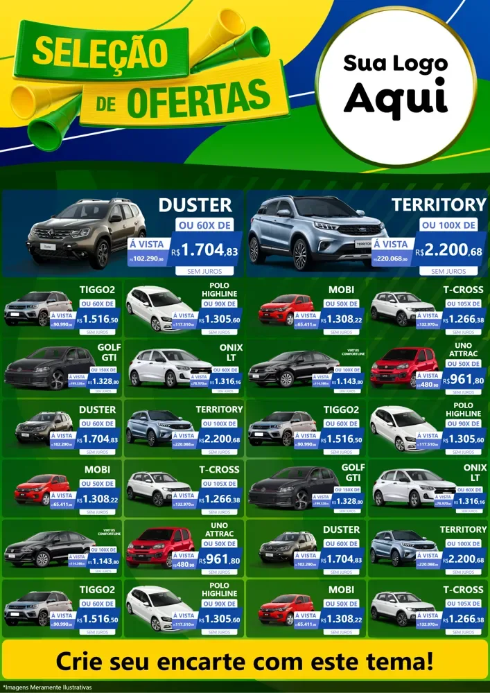 Modelo de Encarte para Encarte A4 Vertical com o tema Seleção de Ofertas - Copa para Concessionaria de Carros