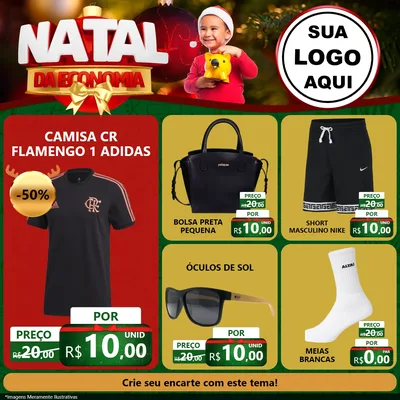 Modelo de Rede Social para Feed Facebook com o tema Natal da Economia para Roupas e acessórios