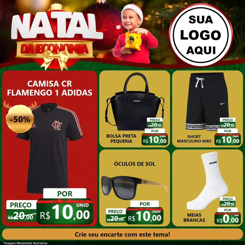 Modelo de Rede Social para Feed Facebook com o tema Natal da Economia para Roupas e acessórios