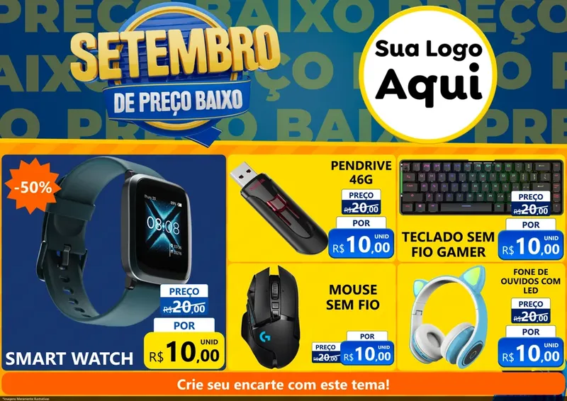Modelo de Encarte para Encarte A4 Horizontal com o tema Setembro De Preço Baixo para Informática