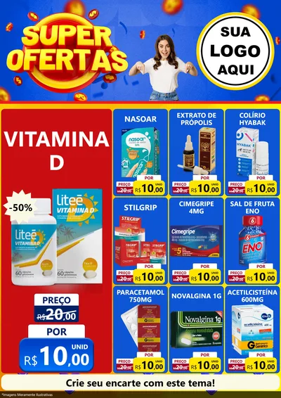 Modelo de Encarte para Encarte A4 Vertical com o tema Super Ofertas para Farmácia