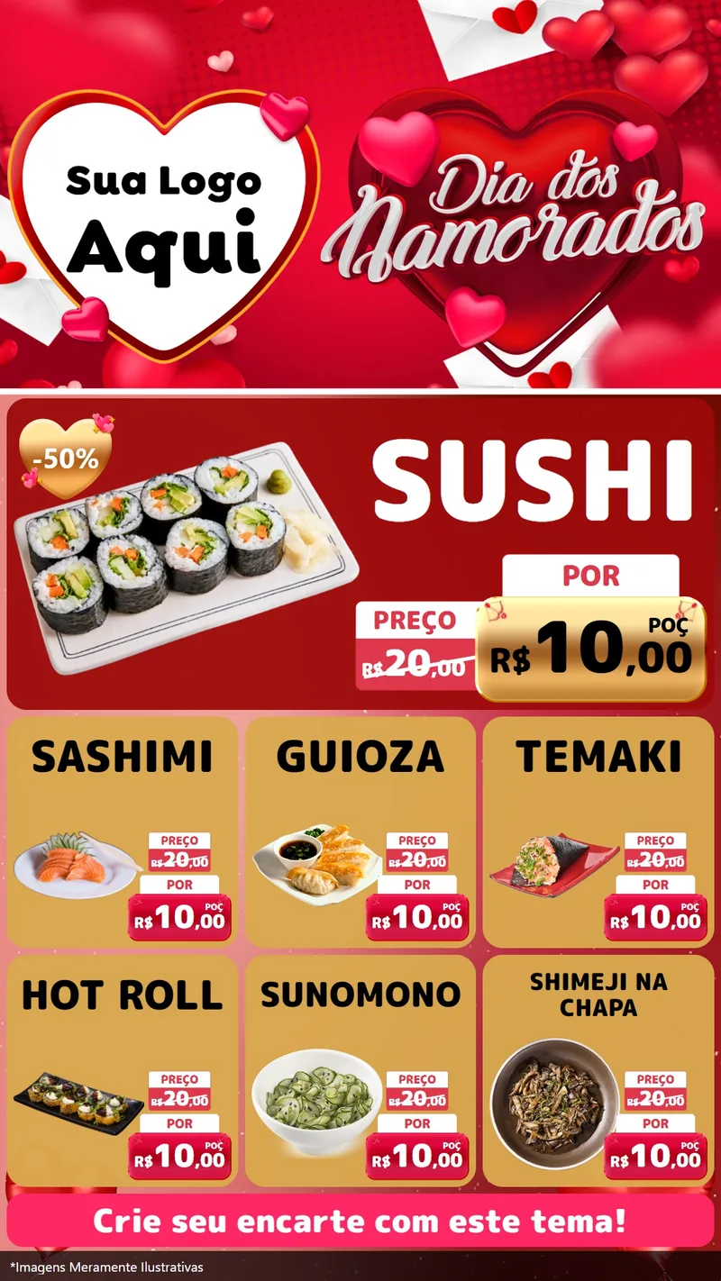 Modelo de Rede Social para Stories com o tema Dia Dos Namorados para Comida japonesa