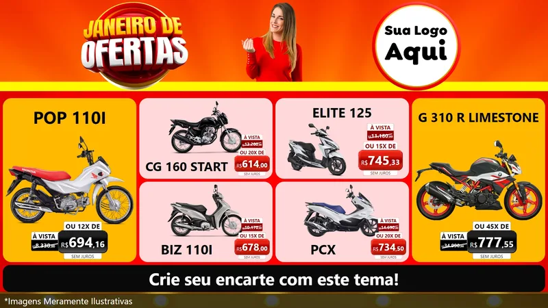 Modelo de TV para TV Horizontal com o tema Janeiro de Ofertas para Concessionaria de Motos