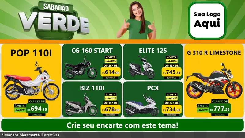 Modelo de TV para TV Horizontal com o tema Sabadão Verde para Concessionaria de Motos